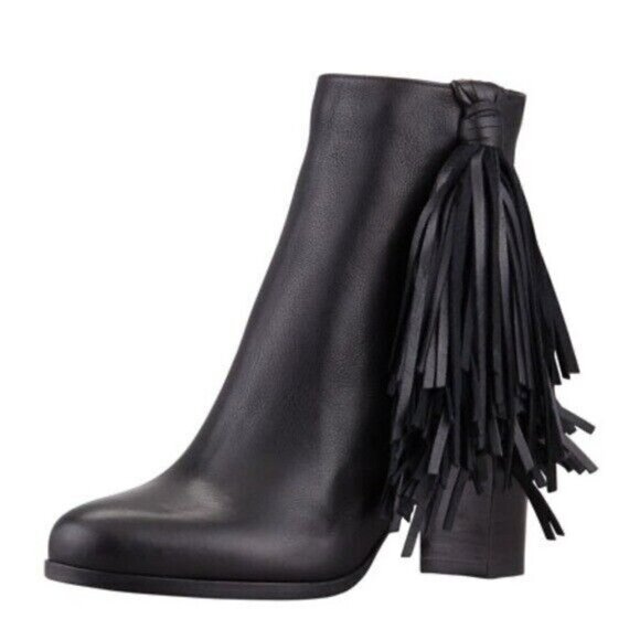 Christian Louboutin Jimmynetta Black Calfskin Leather Fringe Ankle Chelsea Boot - Picture 1 of 16